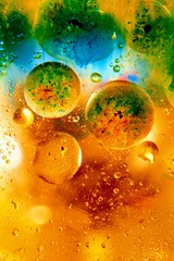 Abstract colorful Background Oil in Water surface Foam of Soap with Bubbles macro shot close-up