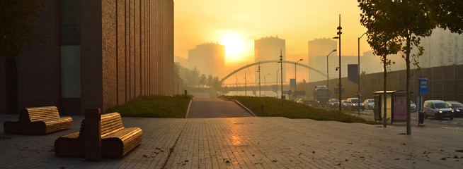 Katowice - Culture Zone & setting sun - panorama - obrazy, fototapety, plakaty