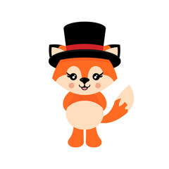 cartoon cute fox vector with hat