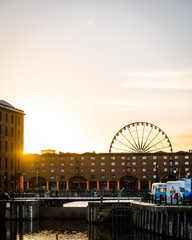 Royal Albert Dock and a Ferris Wheel in the Background in Liverpool, United Kingdom