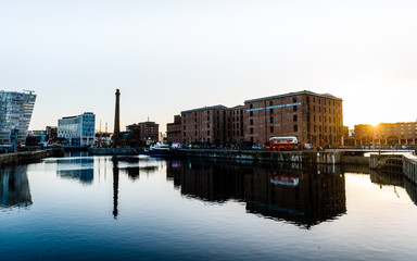 Fototapeta premium Sunrise at the Royal Albert Dock in Liverpool, United Kingdom