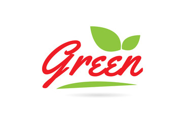 Green hand written word text for typography design in red color