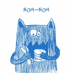 Doodle monster. Hand drawn sketch illustration. Funny character drawn with blue pen isolated on a white background. Heavy eater. Nom-nom