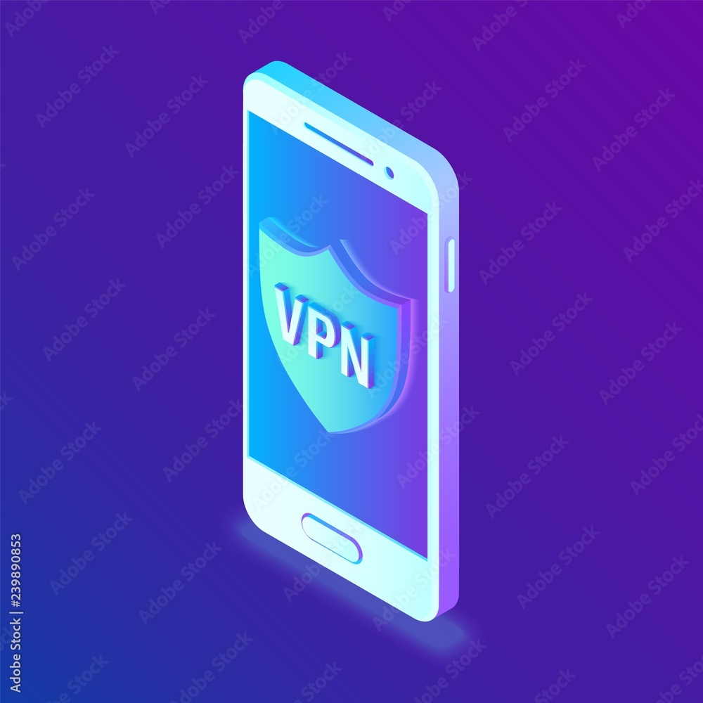 Poster virtual private network, vpn, data encryption, ip substitute. smartphone vith security shield. cyber