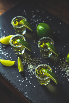 Mexican Gold Tequila shot  with lime and salt