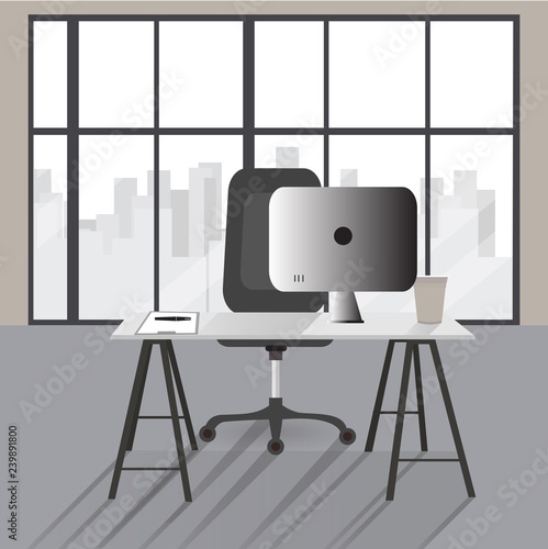 Flat Office Concept Illustration Vector Workplace Modern