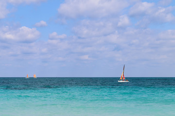 Sailboats sailing along the Atlantic coast, Cuba, Varadero