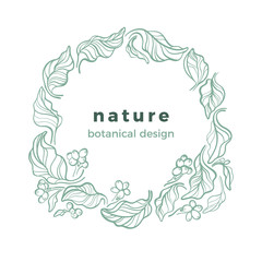 Vector design. Green branch in wreath. Natural product. Organic food