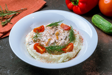 Stroganoff on white plate