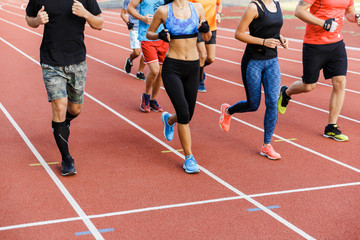 Cropped image of a group of sport people in sportswear