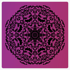 Stencil mandala. Black and pink round ornament. Vector illustration