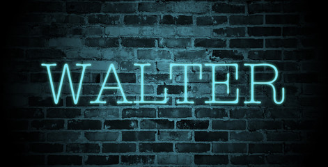 Obraz premium first name Walter in blue neon on brick wall