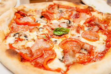 Closeup view of hot delicious pizza