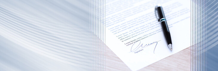 Signed document with pen. panoramic banner