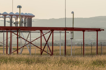 Arriving plane at the airport.