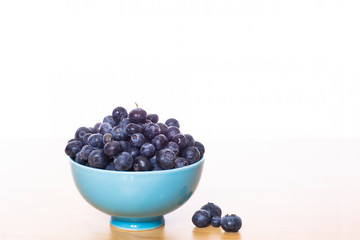 Blueberries in Blue Bowl on White Isolated Tabletop