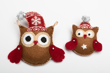two brown owl handmade from felt
