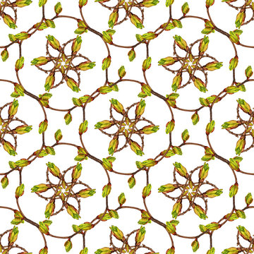 Seamless pattern with twigs and buds