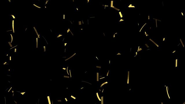 Gold glitter confetti Party Popper Explosion on a black Background. 3d animation.