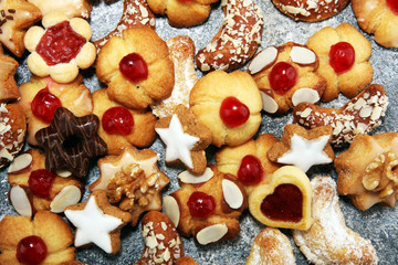 cookies, nuts and gingerbread a christmas bakery concept. xmas cookies