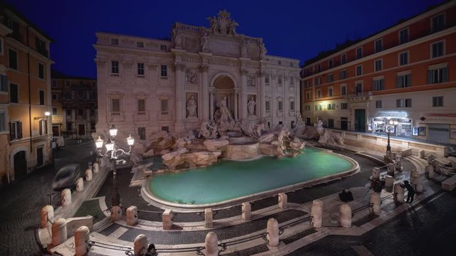 time lapse, sunrise time, Trevi Fountain in Rome, Italy 