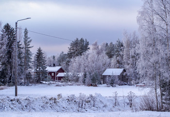 beatiful winter landscape in finnish village