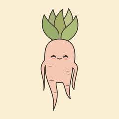 cute lovely cartoon mandrake root vector illustration