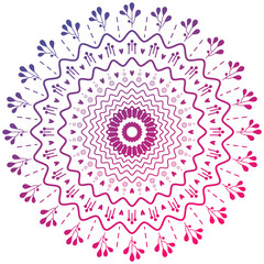 Cute simple round mandala. Gradient colors from pink to violet. Romantic boho style ornament. For design, yoga, festival, decor