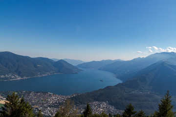 Obraz premium Panorama of the lake maggiore and delta of locarno ascona from cimetta