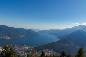 Panorama of the lake maggiore and delta of locarno ascona from cimetta