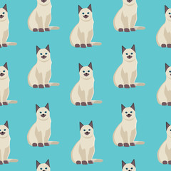 Vector cat seamless pattern. Cute white kitten in cartoon style