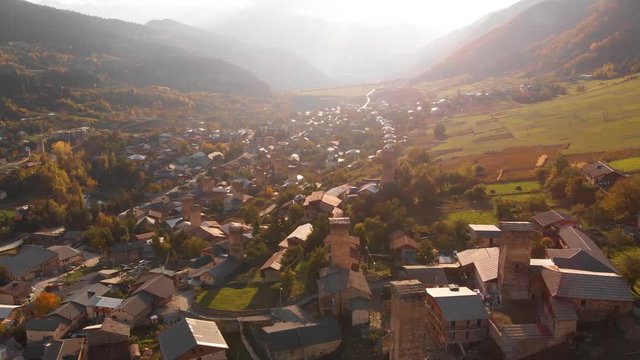 Aerial View of Mestia Georgia in the Morning