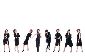 Fototapeta na wymiar Collage of fashion model wearing black outfits