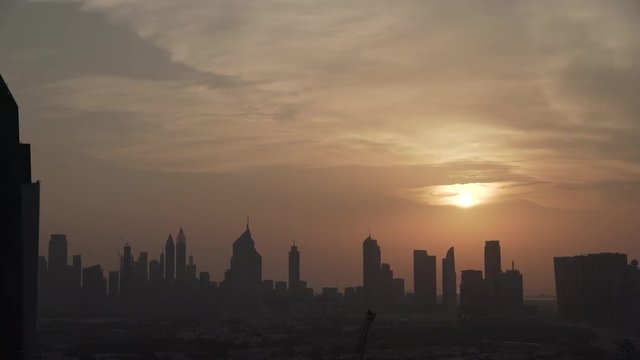 Dubai Panoramic view with sunset. UHD Video footage