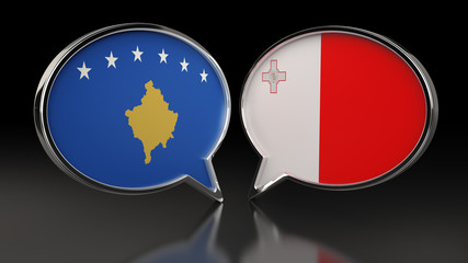 Kosovo and Malta flags with Speech Bubbles. 3D illustration