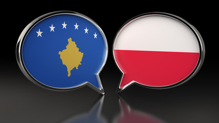 Kosovo and Poland flags with Speech Bubbles. 3D illustration