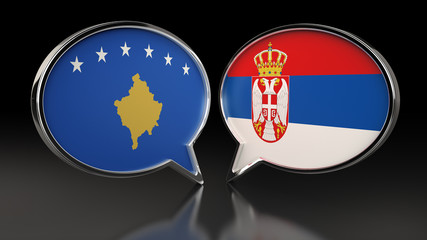 Kosovo and Serbia flags with Speech Bubbles. 3D illustration