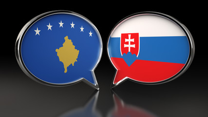 Kosovo and Slovakia flags with Speech Bubbles. 3D illustration