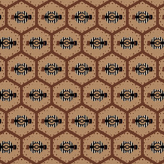 Brown monochromic modern hexagonal geometric repeating pattern with decorative elements for textile, fabric, backgrounds, wallpaper, backdrop and creative surface designs. pattern swatch at eps. file
