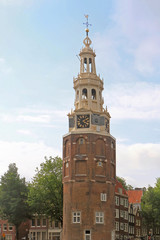 Fototapeta na wymiar Montelbaans clock tower in Amsterdam
