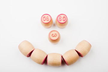 wooden lotto game numbers white background