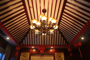 chandelier on the classical ceiling