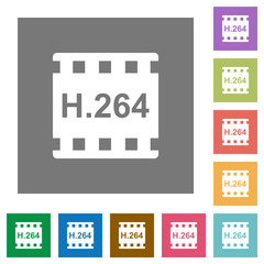 H.264 movie format square flat icons