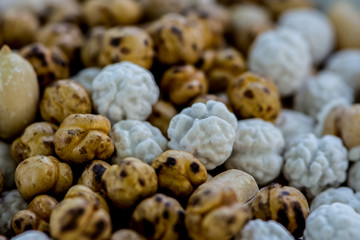 The mix of white and brown chickpea and peanut
