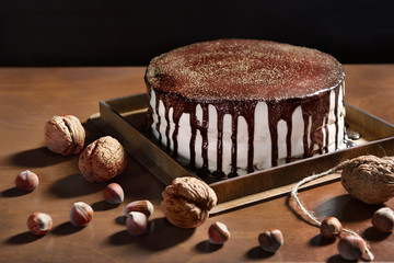 Cake with chocolate and nuts