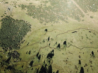 Aerial view of Pyrenean meadow, Aude in south of France