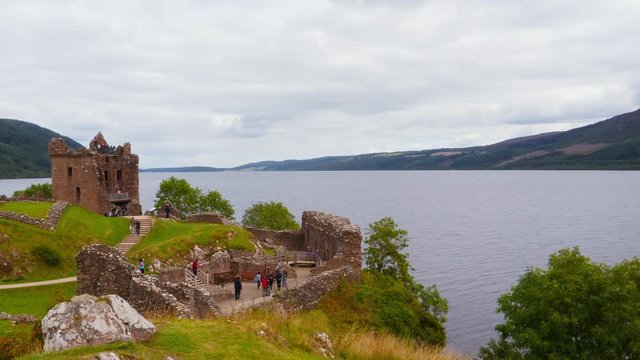 Loch Ness with the Urquhart Castle in the foreground, Highland, Scotland
