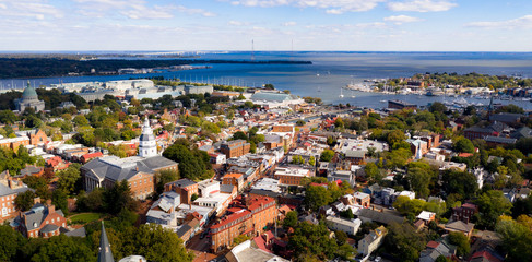 Aerial Panoramic View Annapolis Maryland State House Capital City - obrazy, fototapety, plakaty