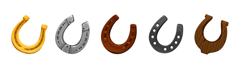 vector set of icons horseshoes of different colors shapes made of different metals
