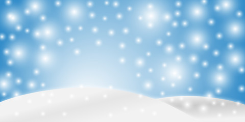 Blue banner with winter landscape and snow for seasonal, Christmas and New Year design